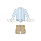 Toddler boy shirt and shorts set flat sketch, back view