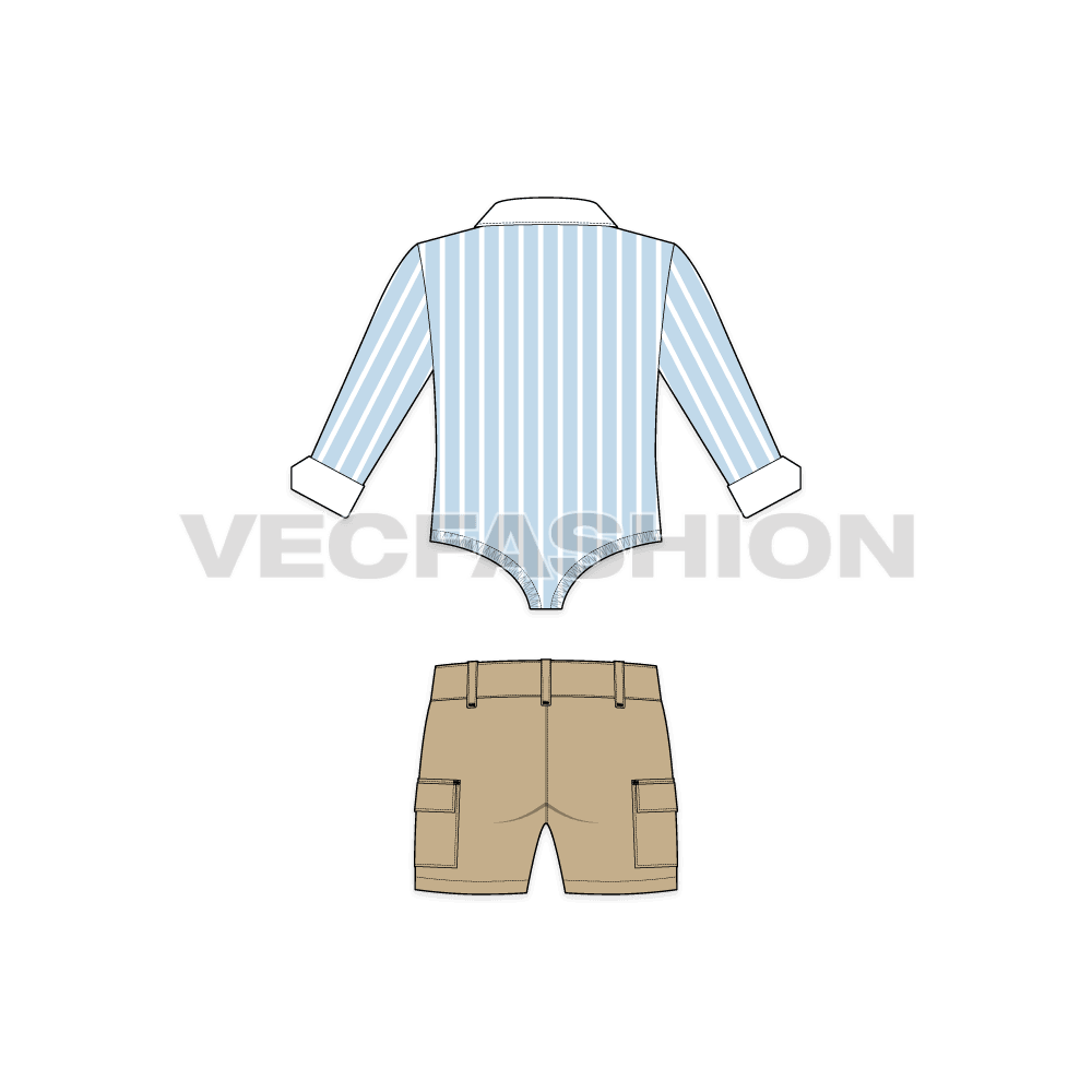 Toddler boy shirt and shorts set flat sketch, back view