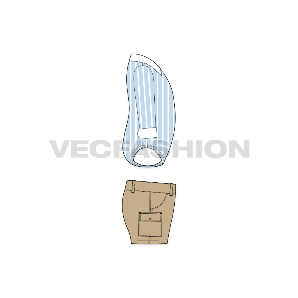 Toddler boy shirt and shorts set flat sketch, side view
