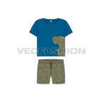 Toddler boy summer set flat sketch, front view