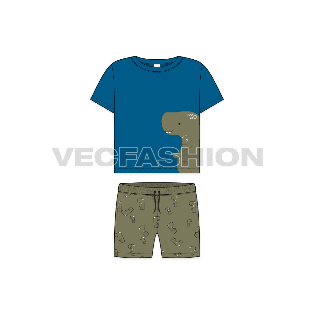 Toddler boy summer set flat sketch, front view
