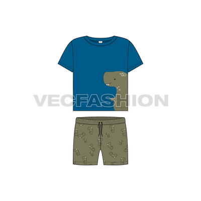 Toddler boy summer set flat sketch, front view