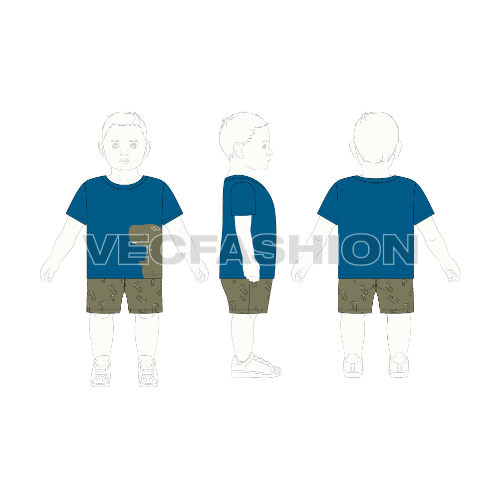 Toddler boy summer set flat sketch, croqui sketch