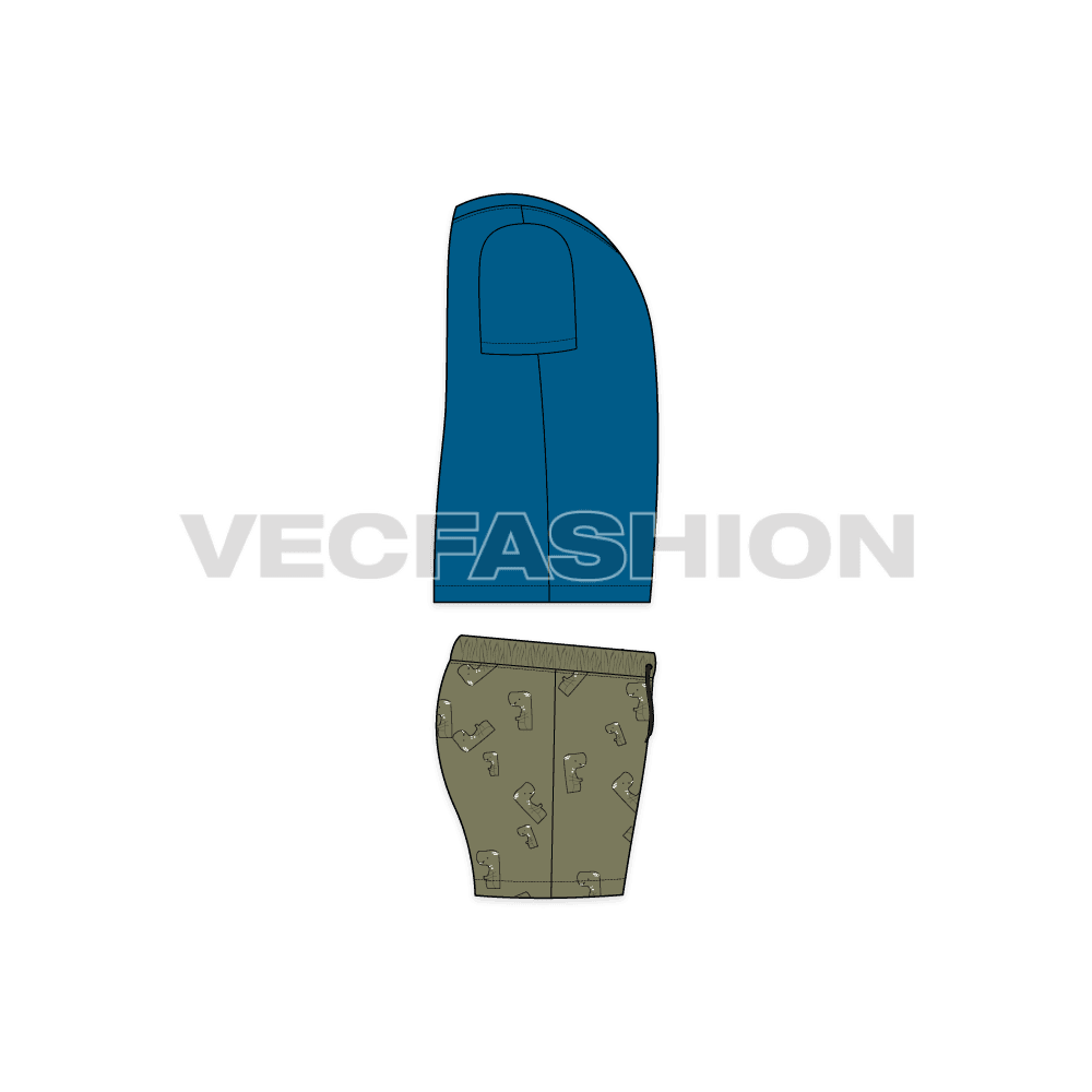 Toddler boy summer set flat sketch, side view
