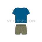 Toddler boy summer set flat sketch, back view
