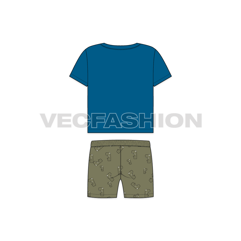 Toddler boy summer set flat sketch, back view