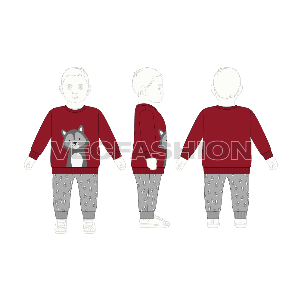 Toddler boy sweatsuit flat sketch, croqui sketch