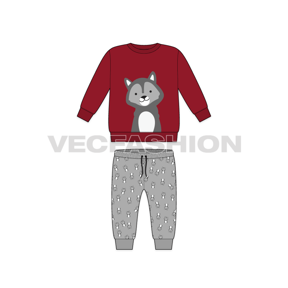 Toddler boy sweatsuit flat sketch, front view
