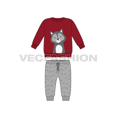 Toddler boy sweatsuit flat sketch, front view
