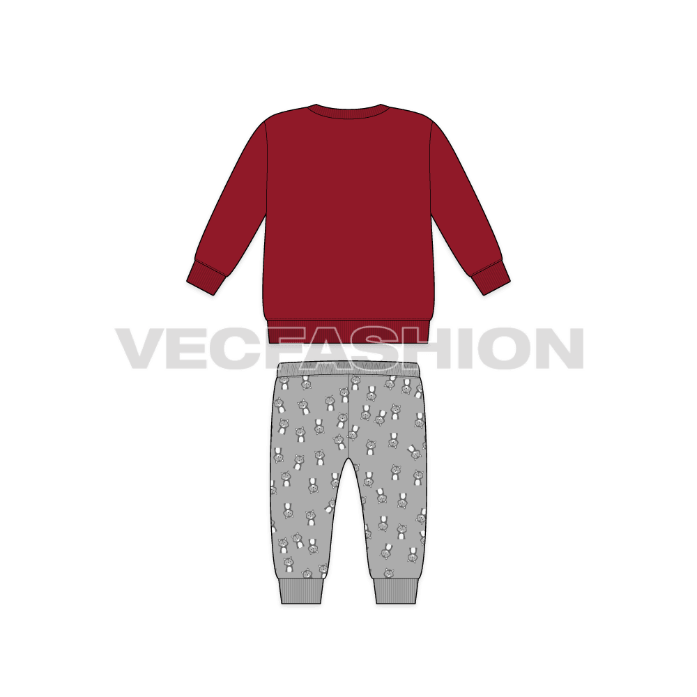 Toddler boy sweatsuit flat sketch, back view