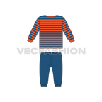 Toddler boys daywear set flat sketch, back view