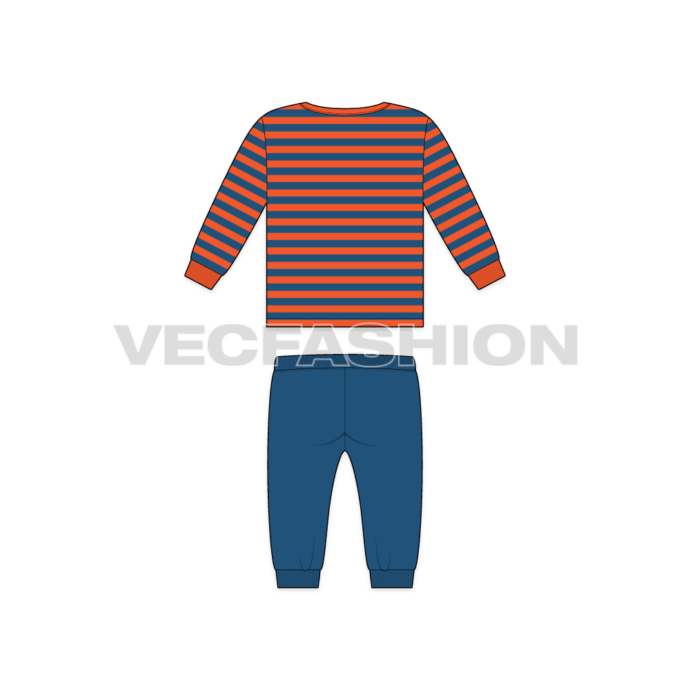 Toddler boys daywear set flat sketch, back view