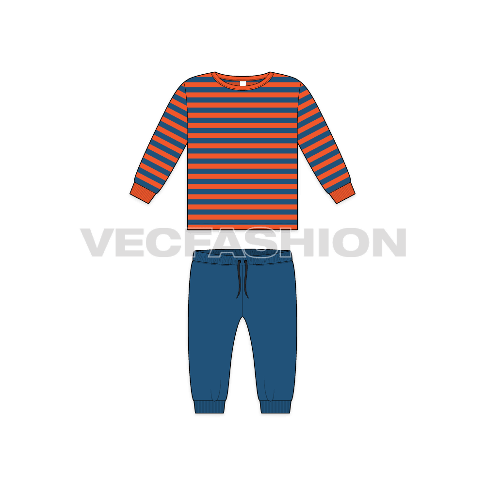 Toddler boys daywear set flat sketch, front view