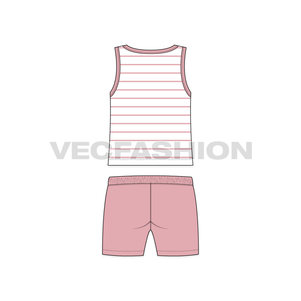 Toddler boys tank top shorts set flat sketch, back view