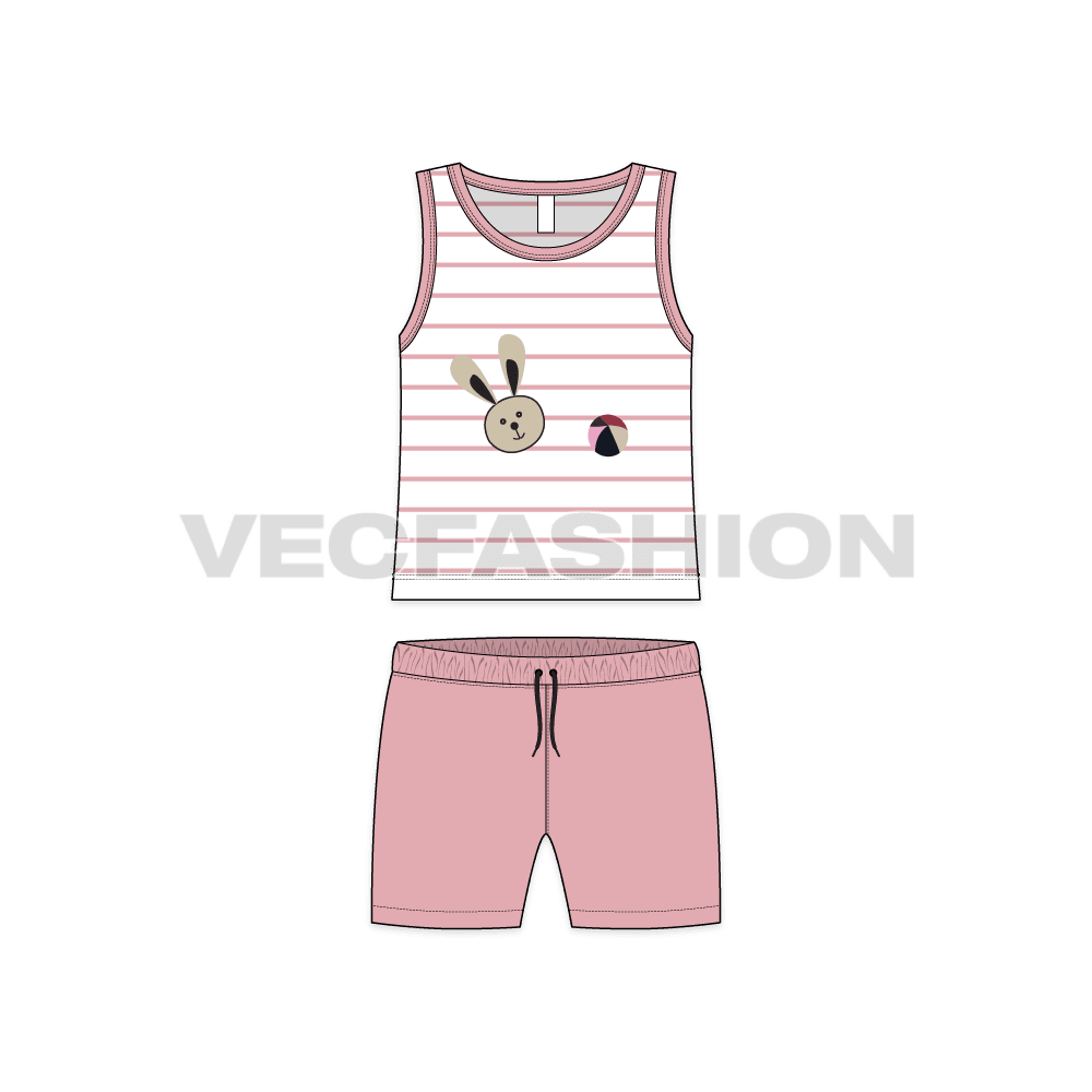 Toddler boys tank top shorts set flat sketch, front view