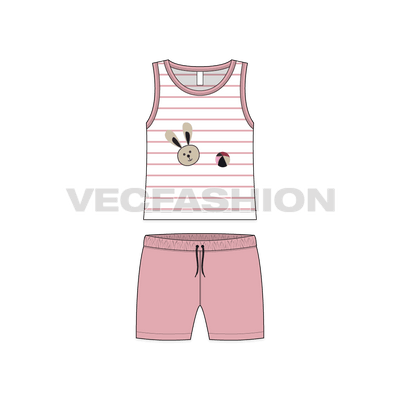 Toddler boys tank top shorts set flat sketch, front view