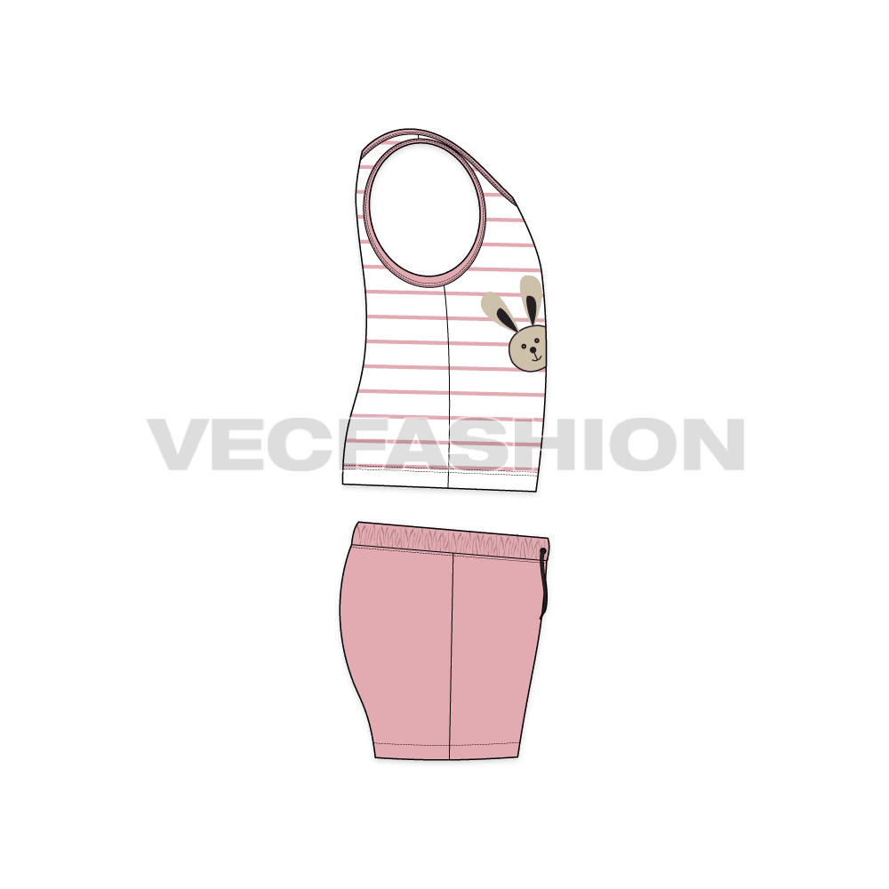 Toddler boys tank top shorts set flat sketch, side view