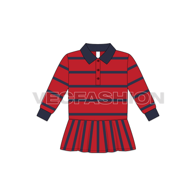 Toddler girl polo shirt dress flat sketch, front view