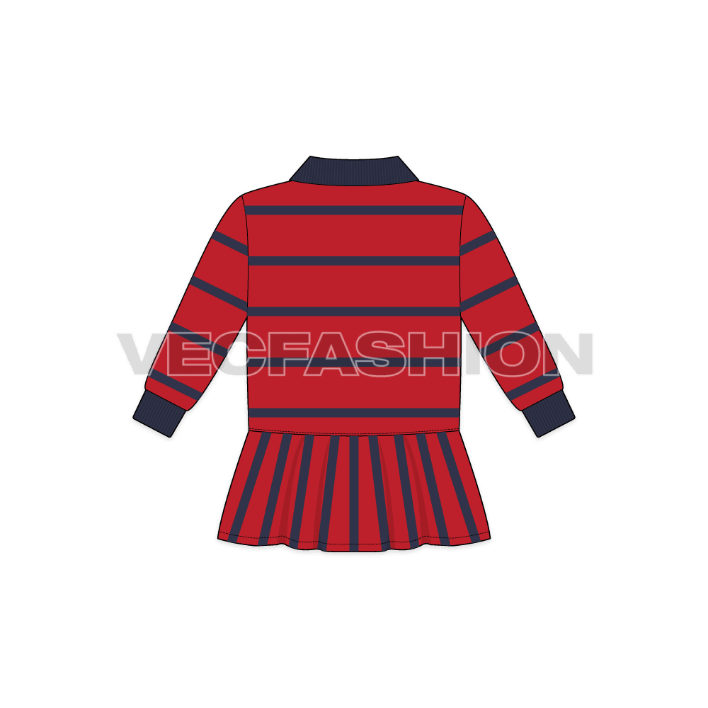 Toddler girl polo shirt dress flat sketch, back view