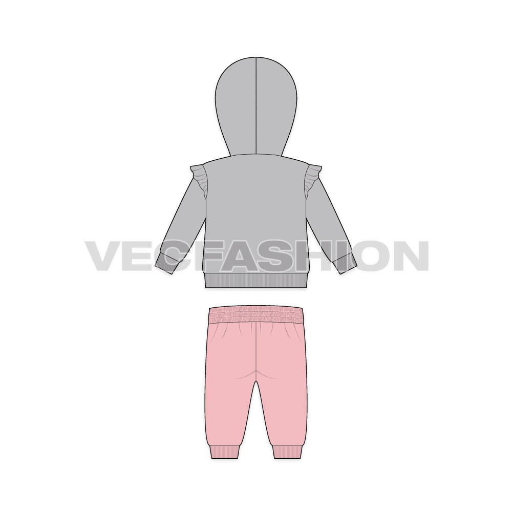 Toddler girl sweatsuit flat sketch, back view