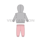 Toddler girl sweatsuit flat sketch, back view
