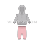 Toddler girl sweatsuit flat sketch, front view