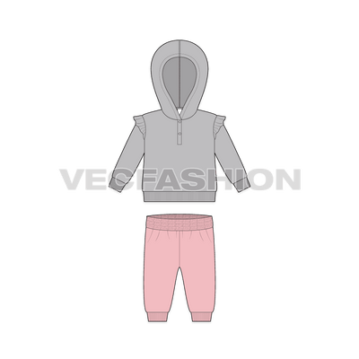 Toddler girl sweatsuit flat sketch, front view