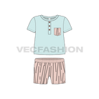 Toddler girl t-shirt shorts set flat sketch, front view