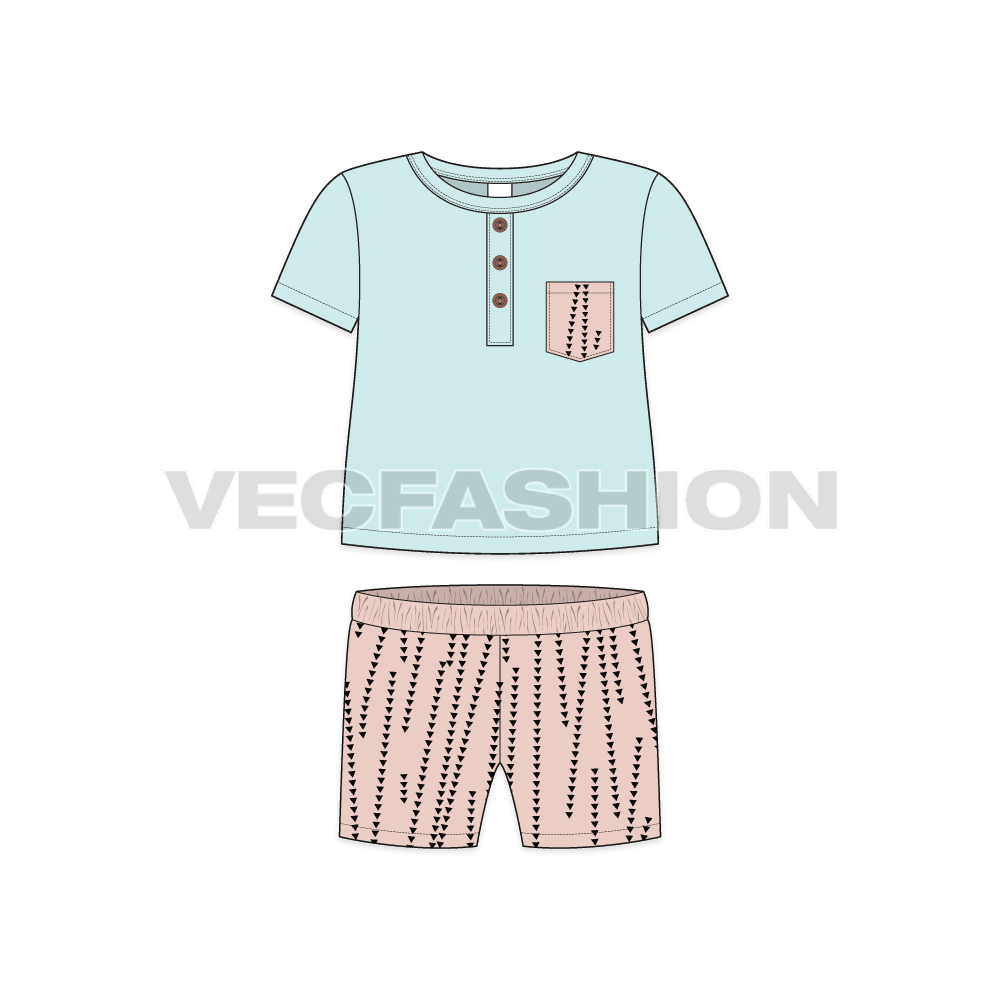 Toddler girl t-shirt shorts set flat sketch, front view