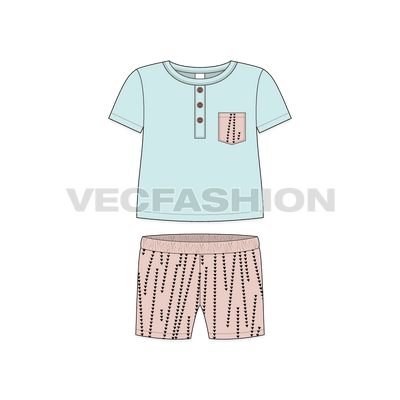 Toddler girl t-shirt shorts set flat sketch, front view