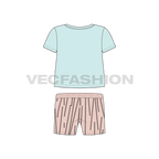Toddler girl t-shirt shorts set flat sketch, back view