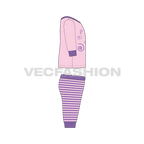 Toddler girls daywear set flat sketch, side view