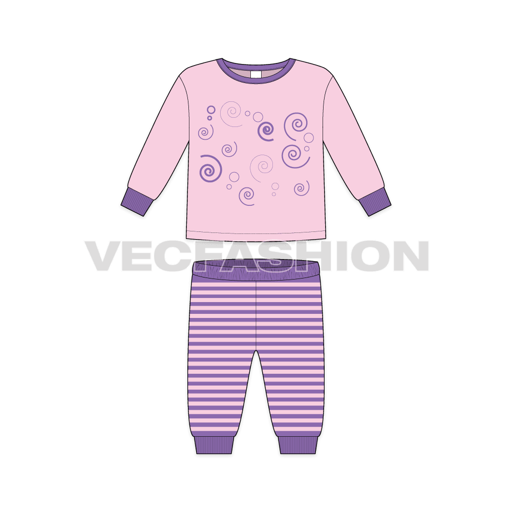 Toddler girls daywear set flat sketch, front view