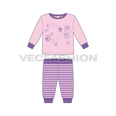 Toddler girls daywear set flat sketch, front view