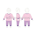 Toddler girls daywear set flat sketch, croqui sketch
