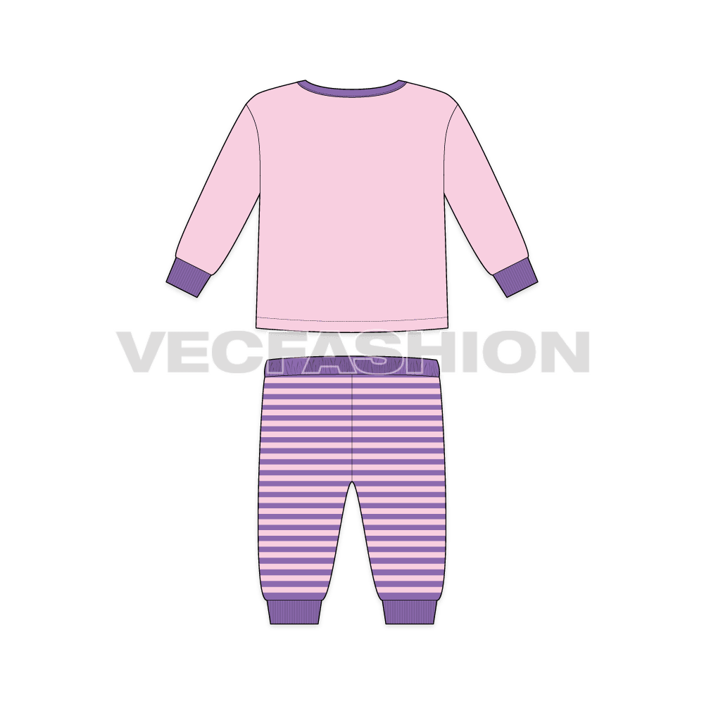 Toddler girls daywear set flat sketch, back view
