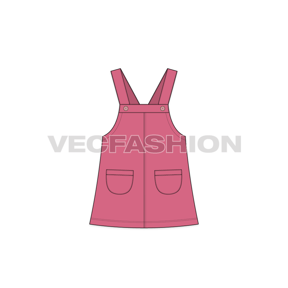Toddler girls dungaree flat sketch, front view