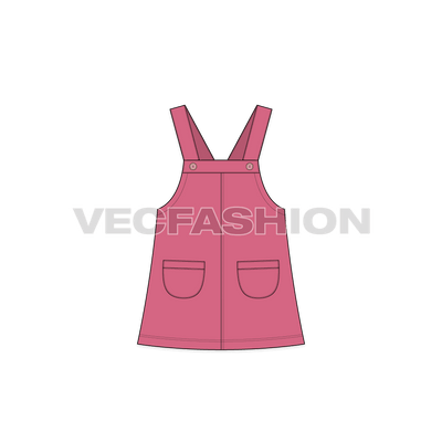 Toddler girls dungaree flat sketch, front view