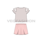Toddler girls fashion tee and skirt set flat sketch, side view