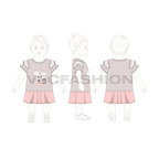 Toddler girls fashion tee and skirt set flat sketch, back view