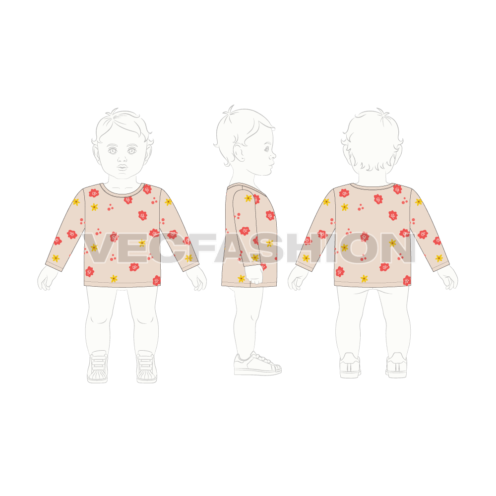 Toddler girls sweatshirt flat sketch, croqui sketch