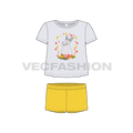 Toddler girls tee and shorts set, a-line flat sketch, front view