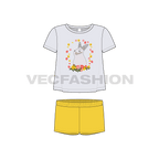 Toddler girls tee and shorts set, a-line flat sketch, front view
