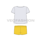 Toddler girls tee and shorts set, a-line flat sketch, back view