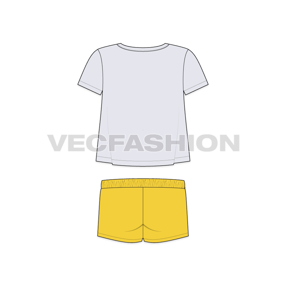 Toddler girls tee and shorts set, a-line flat sketch, back view