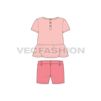 Toddler girls tee and shorts set, peplum flat sketch, back view