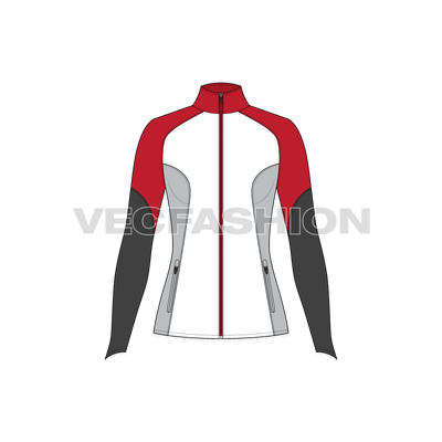 A vector apparel template for Unisex Moto Sport Jacket, it can be worn by both men and women. It is designed with heavy graphics by using different fonts, contrast colored panels, waterproof zips and have a longer back.