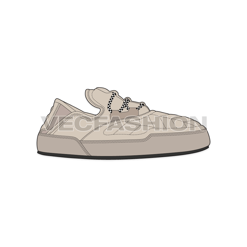 Unisex slipper casual shoes flat sketch, view 2