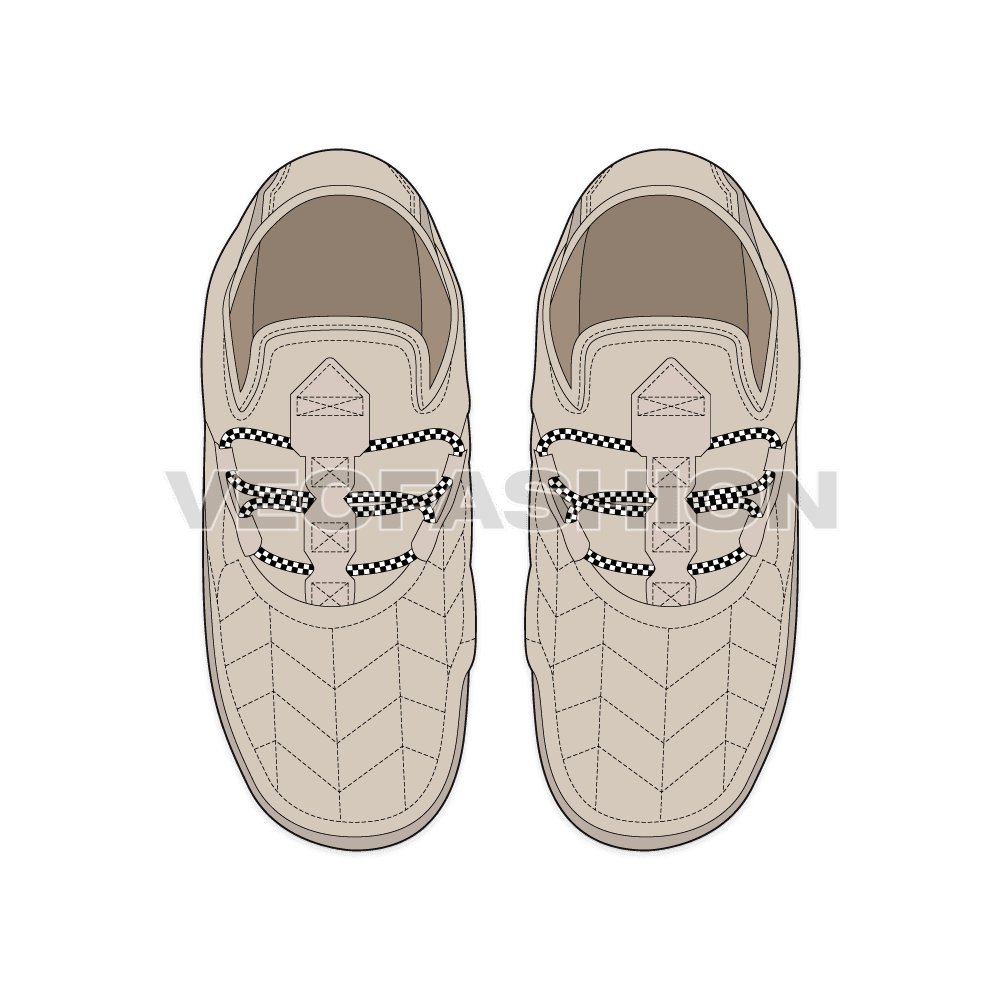 Unisex slipper casual shoes flat sketch, view 3
