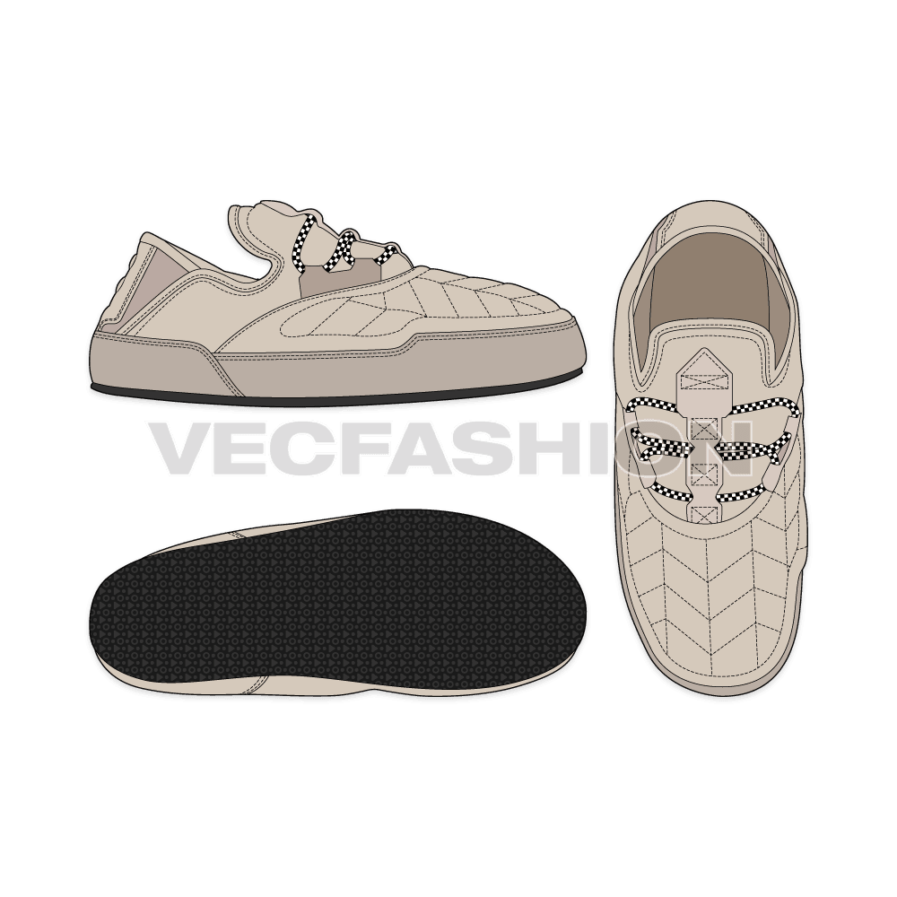 Unisex slipper casual shoes flat sketch, view 1
